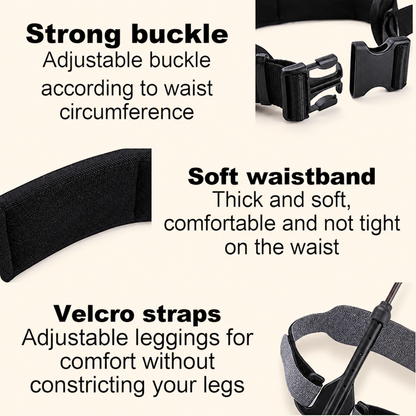 Adjustable buckle, padded waistband and leg straps
